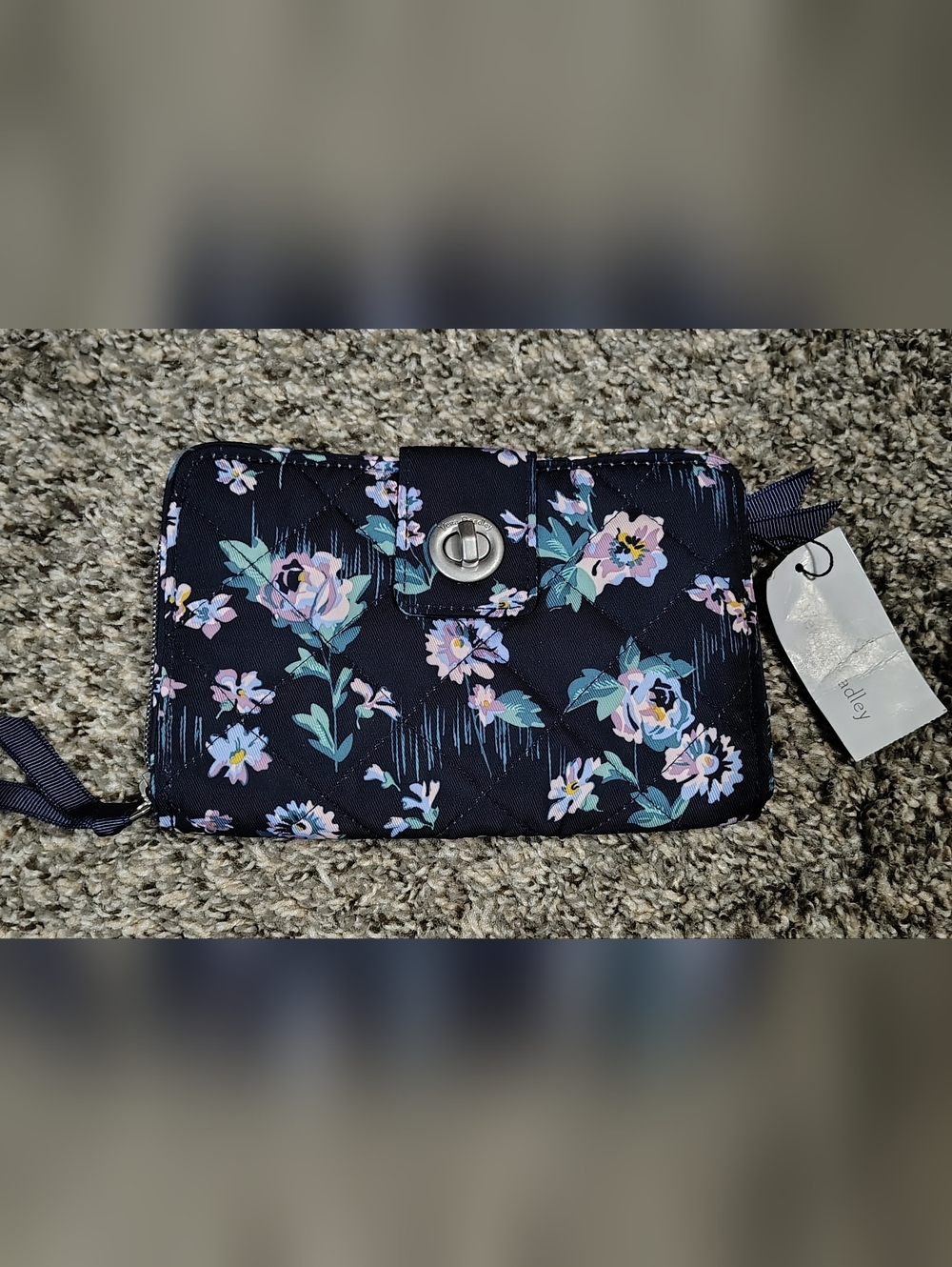 Vera Bradley Navy Garden RFID Turnlock Wallet